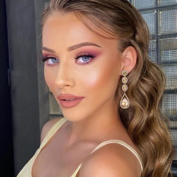 Yellow Gold with Champagne Topaz Crystal Teardrop Halo Chandelier Post Earrings - Picture 5 of 6